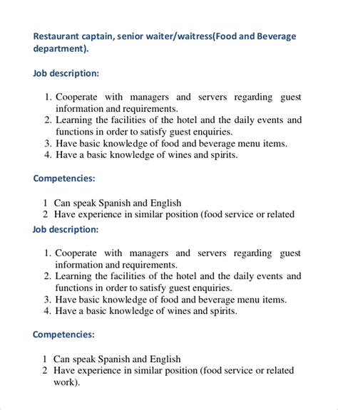 Head Waiter/head Waitress Job Description, Duties, Skills  .